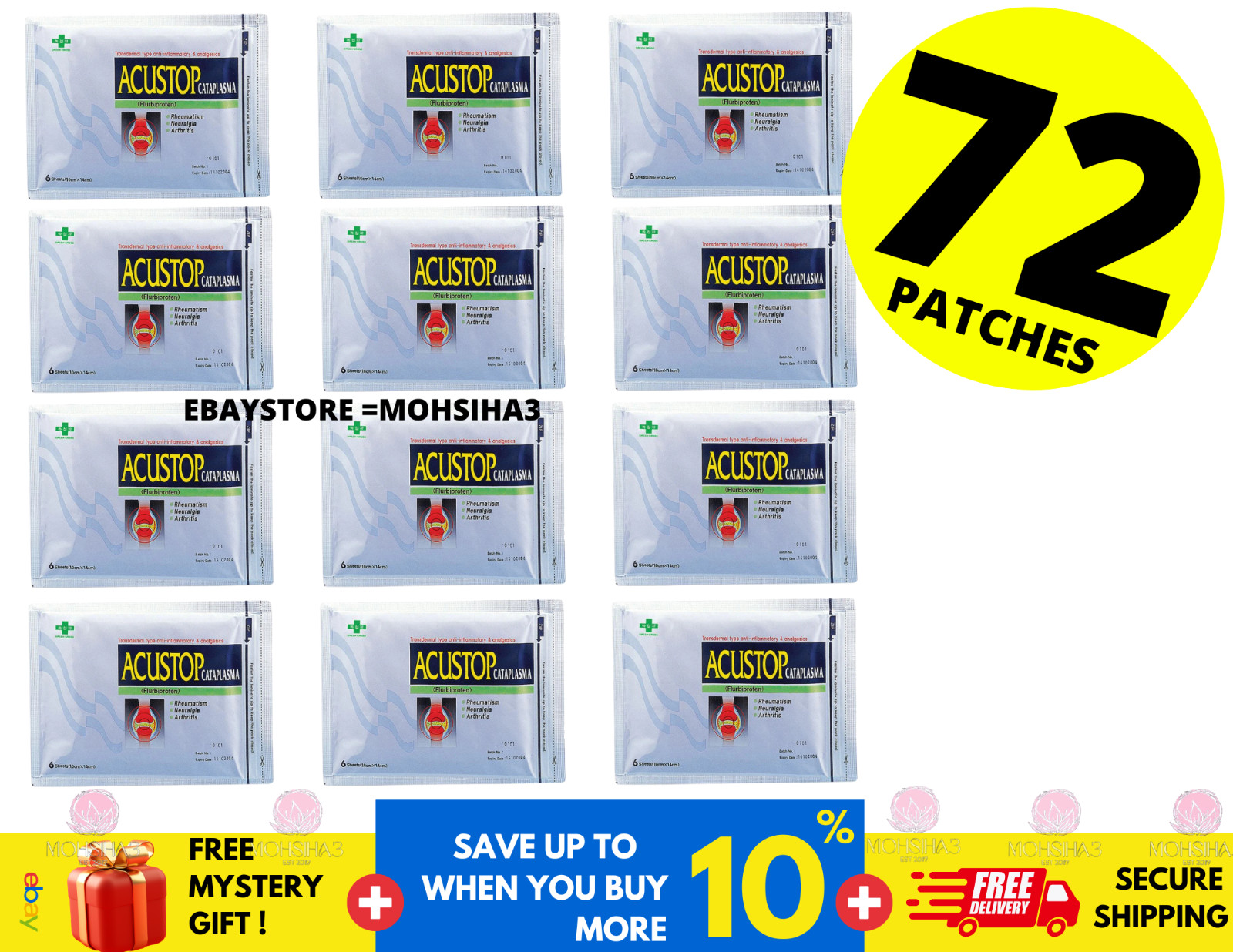 ( 12 Pack ) Acustop Cataplasma Plaster Analgesic Release Body Shoulder Joint