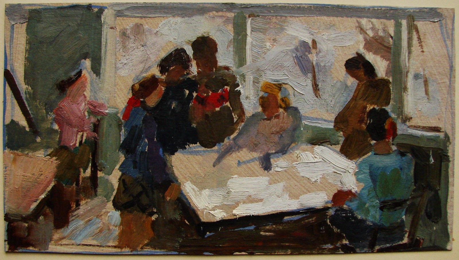 Ukrainian Soviet USSR oil Painting impressionism schoolchildren teacher lesson Ukrainian Soviet USSR oil Painting impressionism schoolchildren teacher lesson
