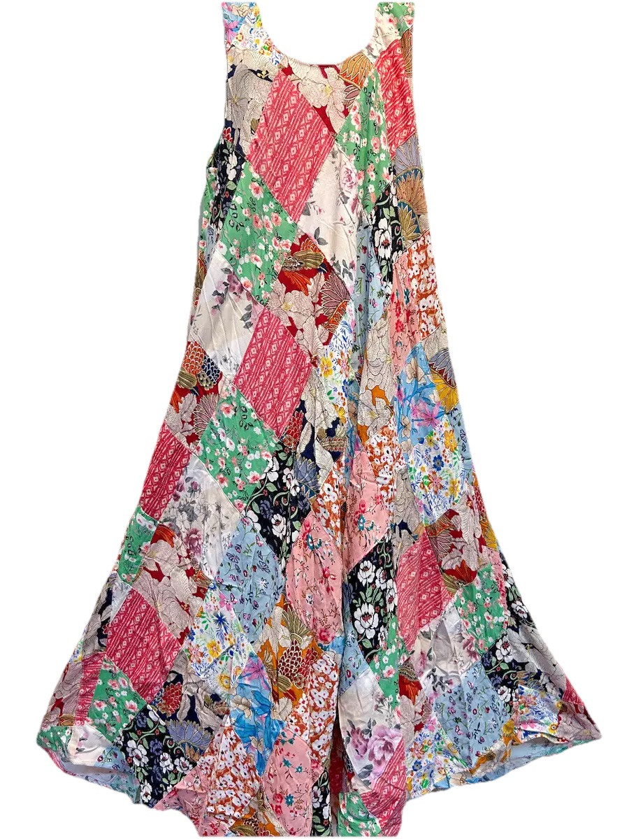Nwt FUNKY STUFF floral hippie patch boho maxi rayon tank DRESS XL 