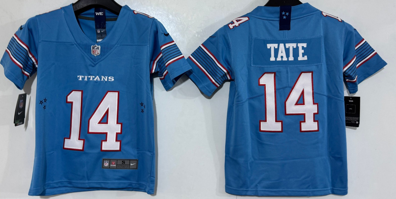 ​​Tariffs​ Free YOUTH'S TEN Titans #14 Carnell Tate Vapor Light Blue Jersey.