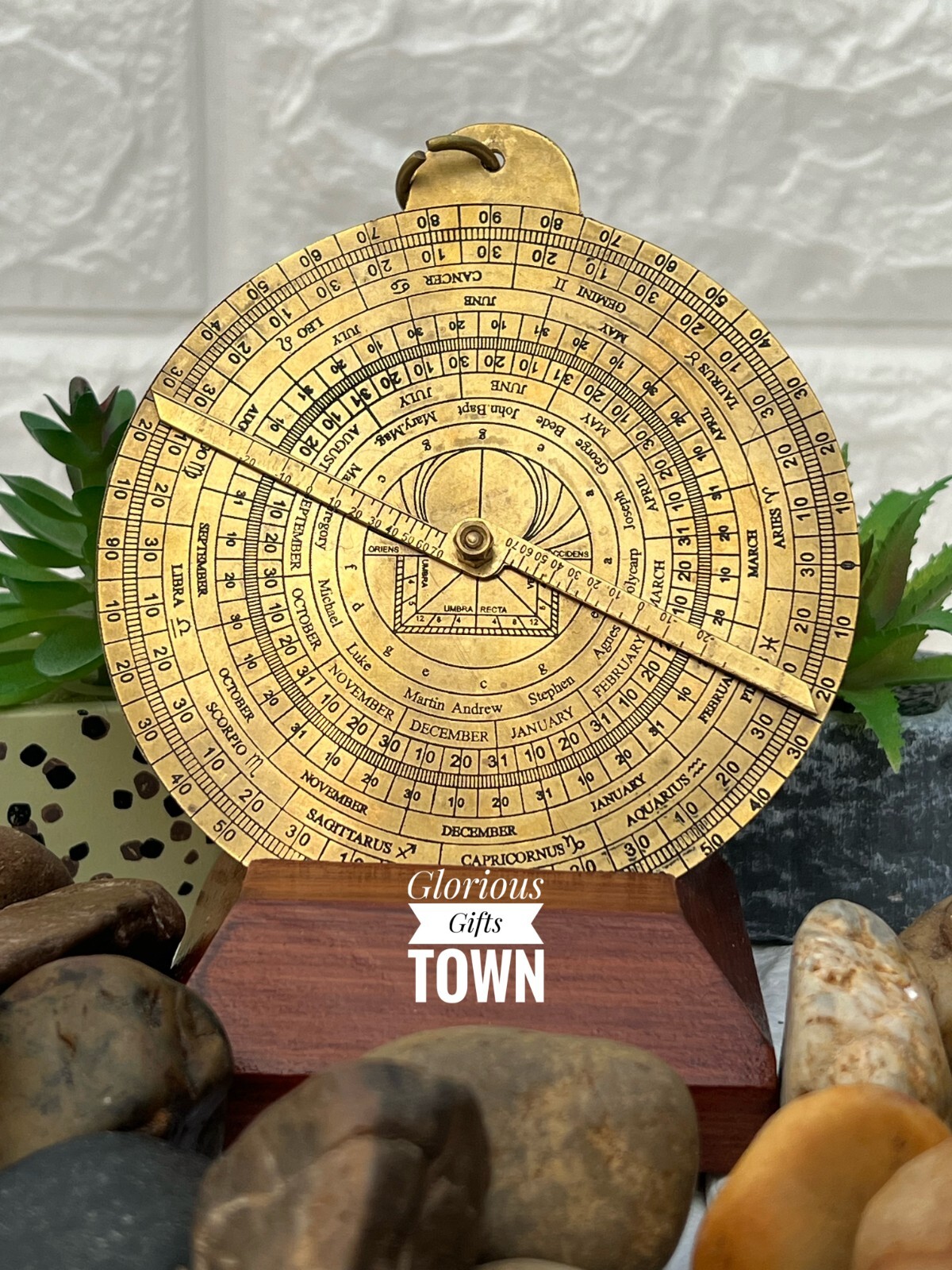 Antique Brass Astrolabe Vintage Navigation Instrument Star Observation Device