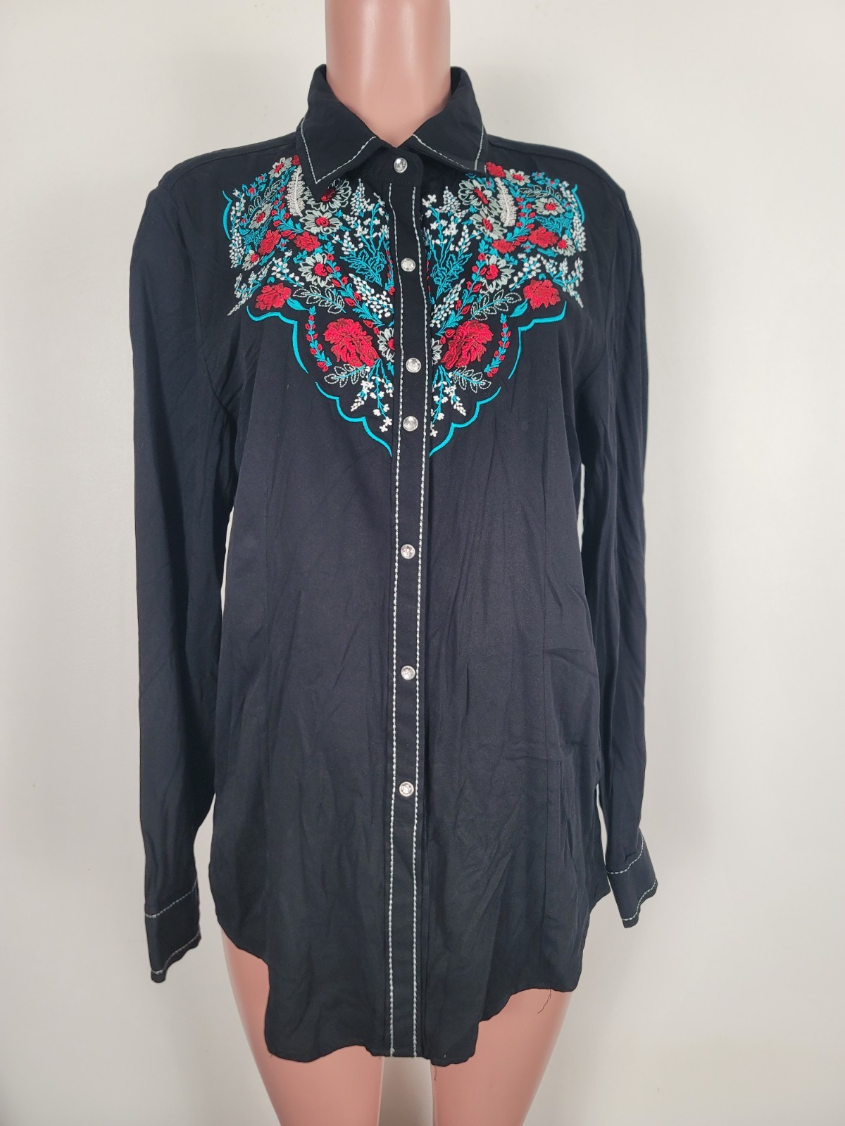 Shyanne Western Pearl Snap Long Sleeve Embroidered Shirt Rhinestone Women’s XL