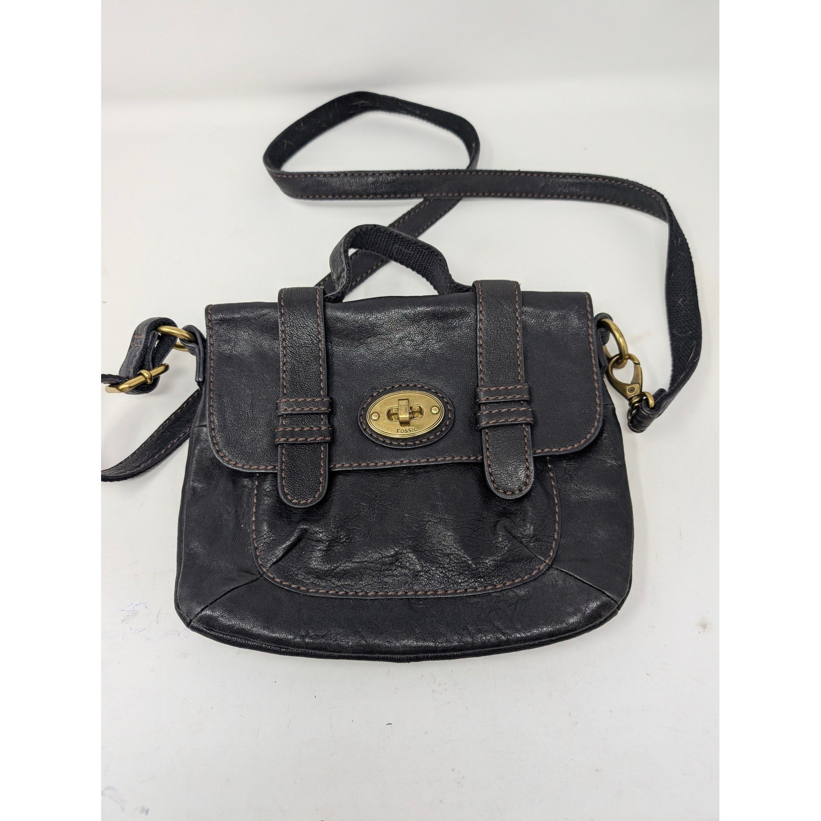 Fossil Long Live Vintage Black Leather Turn Lock Flap Shoulder Crossbody Bag Fossil Long Live Vintage Black Leather Turn Lock Flap Shoulder Crossbody Bag