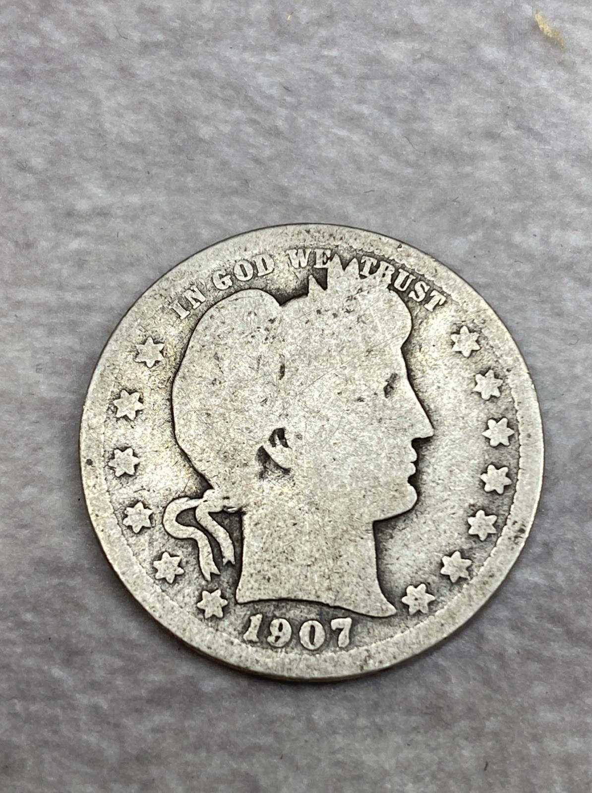 1907 P Barber Quarter 25c Circulated 90% Silver