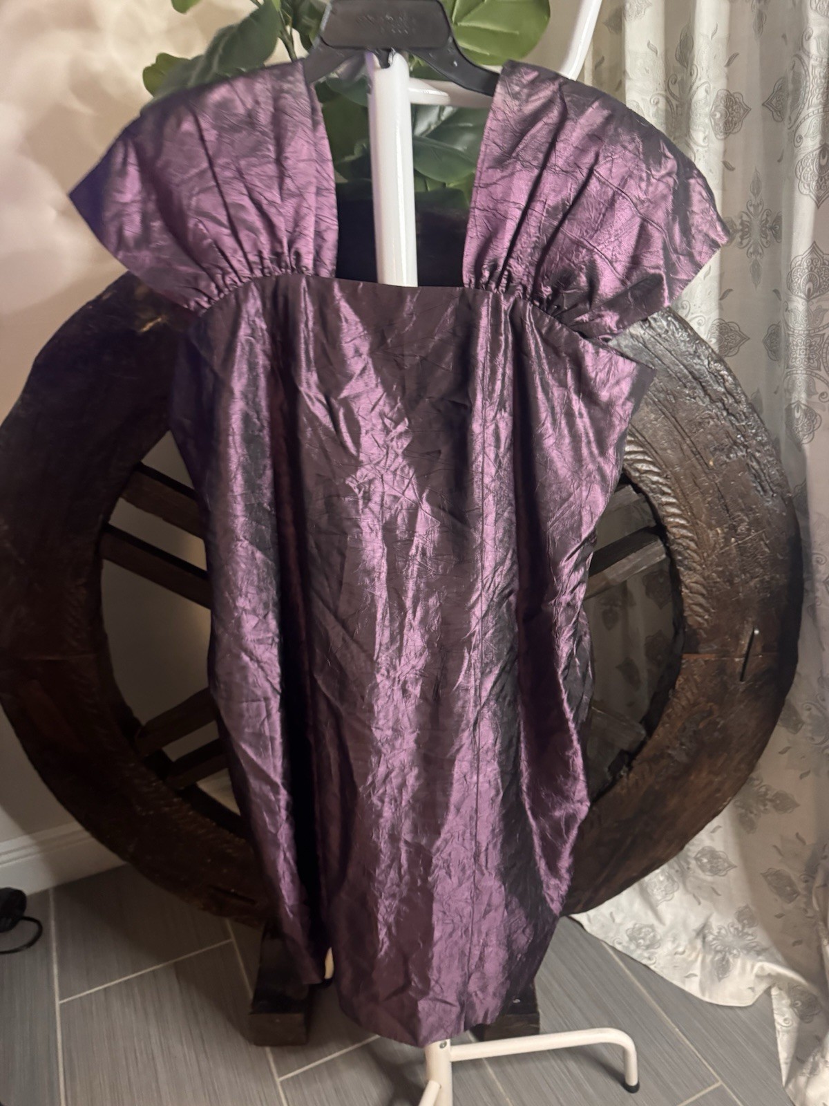 VTG 80s Iridescent Purple Taffeta Custom Handmade Cocktail Dress Pleated Sleeves VTG 80s Iridescent Purple Taffeta Custom Handmade Cocktail Dress Pleated Sleeves