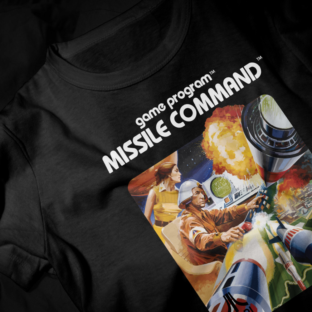 Missile Command Atari Retro Video Game T-Shirt - Vintage 1980s Game Cartridge