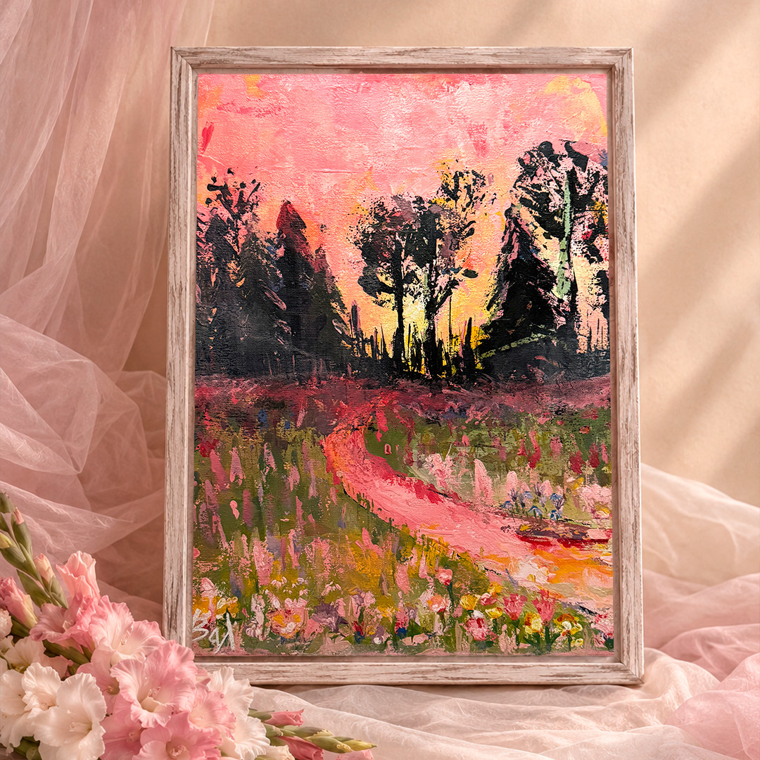 Sunset in the Forest – Original Abstract Landscape Painting | 20x16in Acrylic