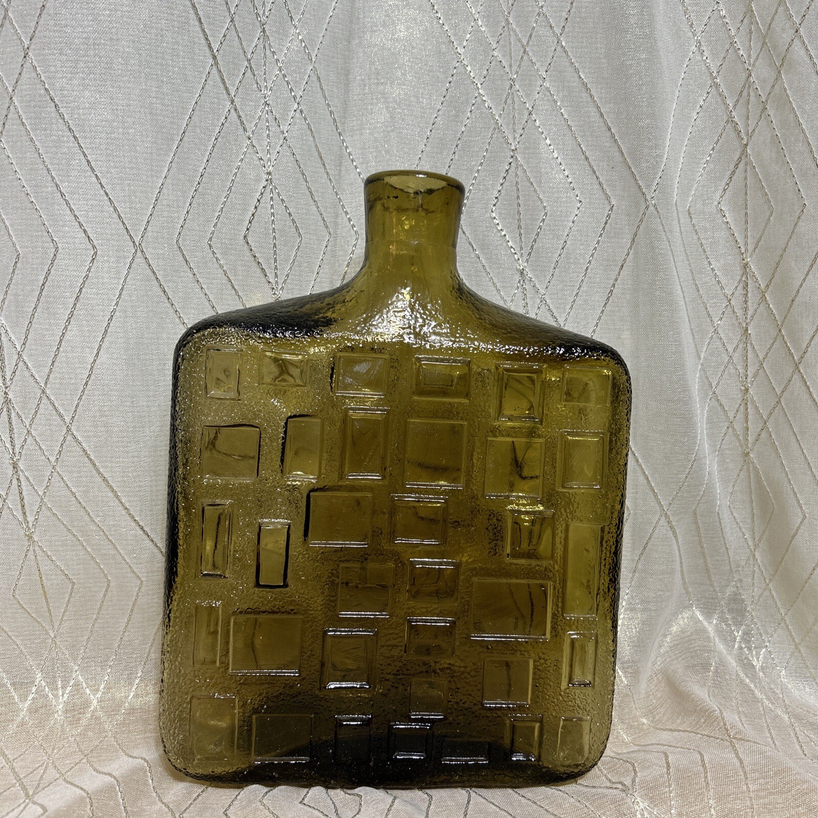 VTG MCM Italian bottle blown glass art Vase pattern square VTG MCM Italian bottle blown glass art Vase pattern square