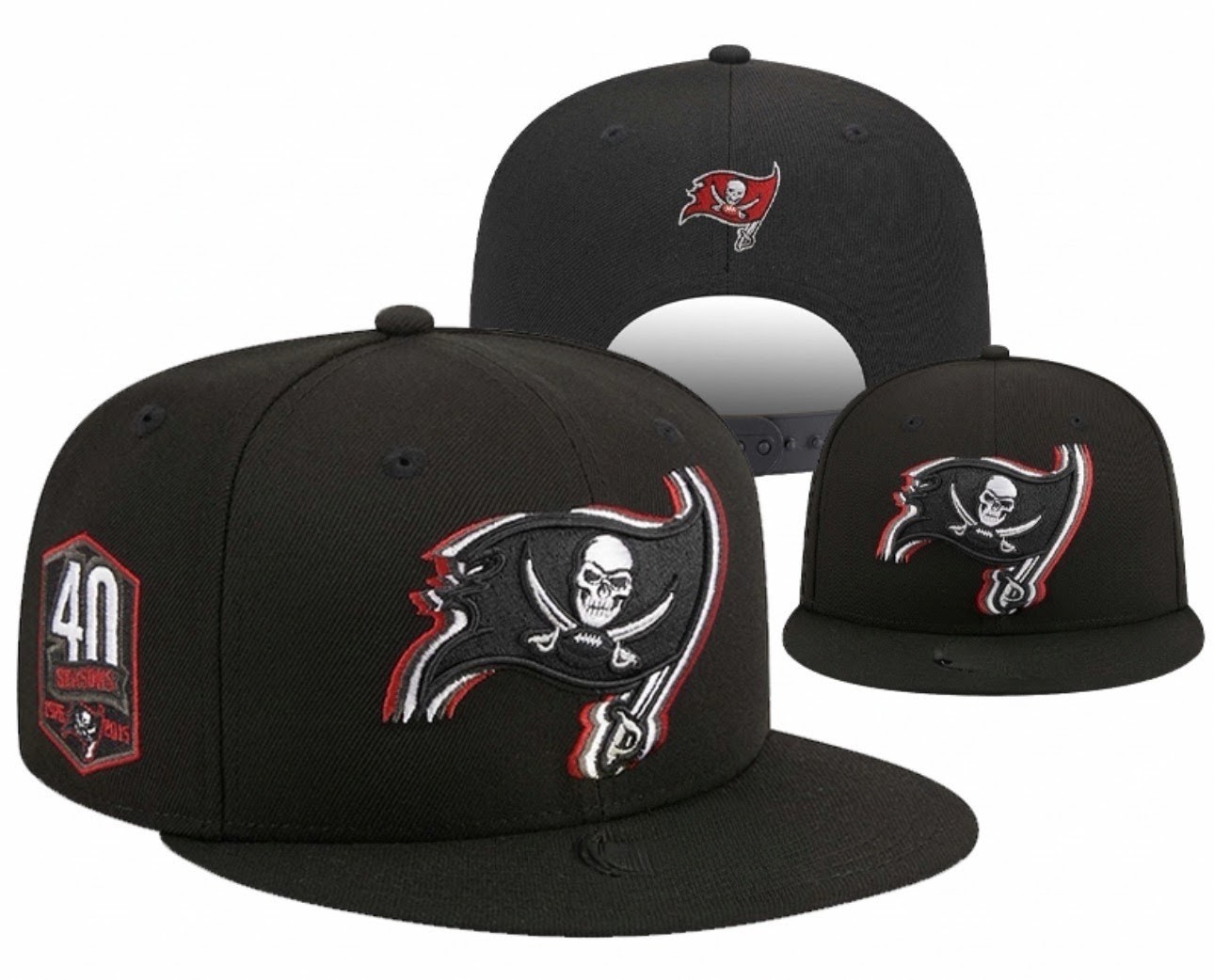 Tampa Bay Buccaneers Black Snapback Hat 40 Seasons Embroidered Logo Flat Bill