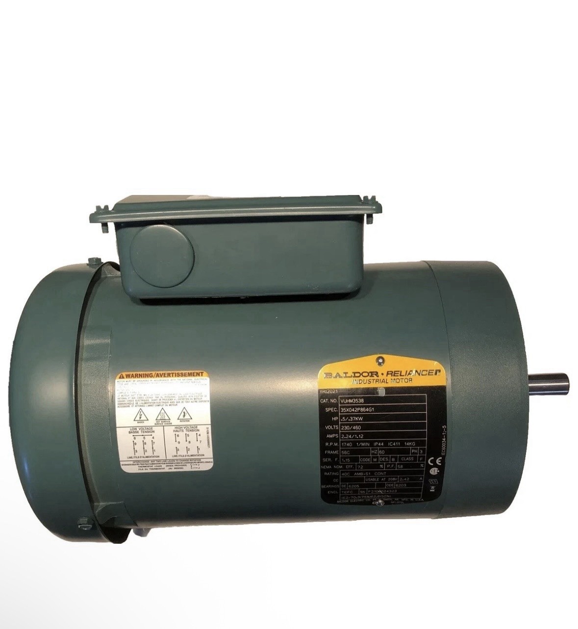 Baldor Reliance Industrial Moto 0٠5HP / 37kw VUHM3538 1740RPM 60HZ 3PH 56C New Baldor Reliance Industrial Moto 0٠5HP / 37kw VUHM3538 1740RPM 60HZ 3PH 56C New