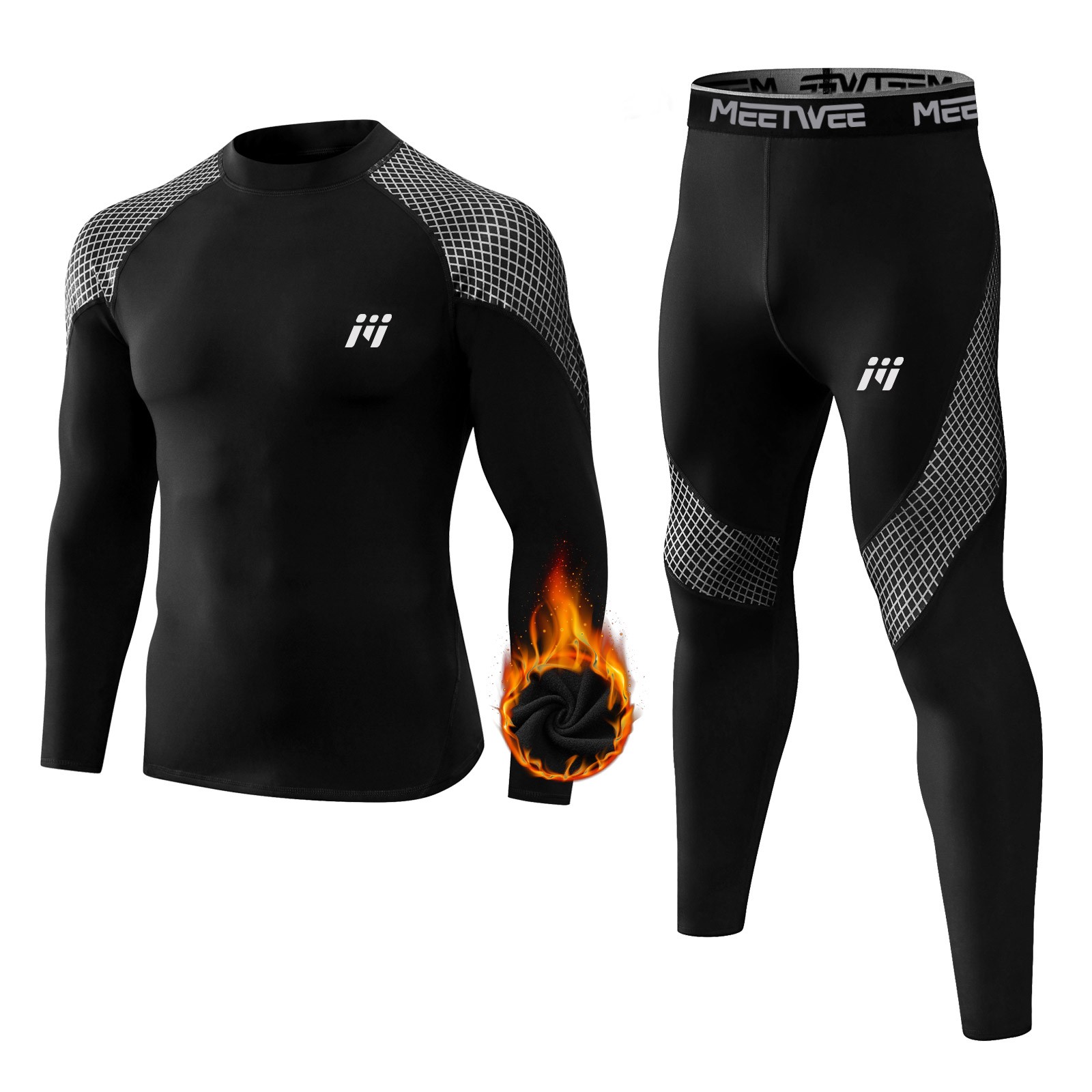2 Pack Mens Thermal Base Layer Fleece Underwear Set Soft Long Johns Outdoor Warm