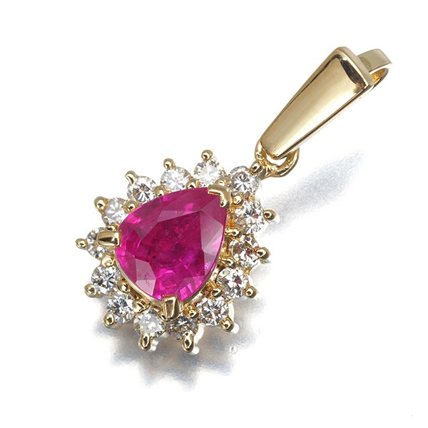 Auth TASAKI Pendant Ruby Diamond Teardrop 18K YG