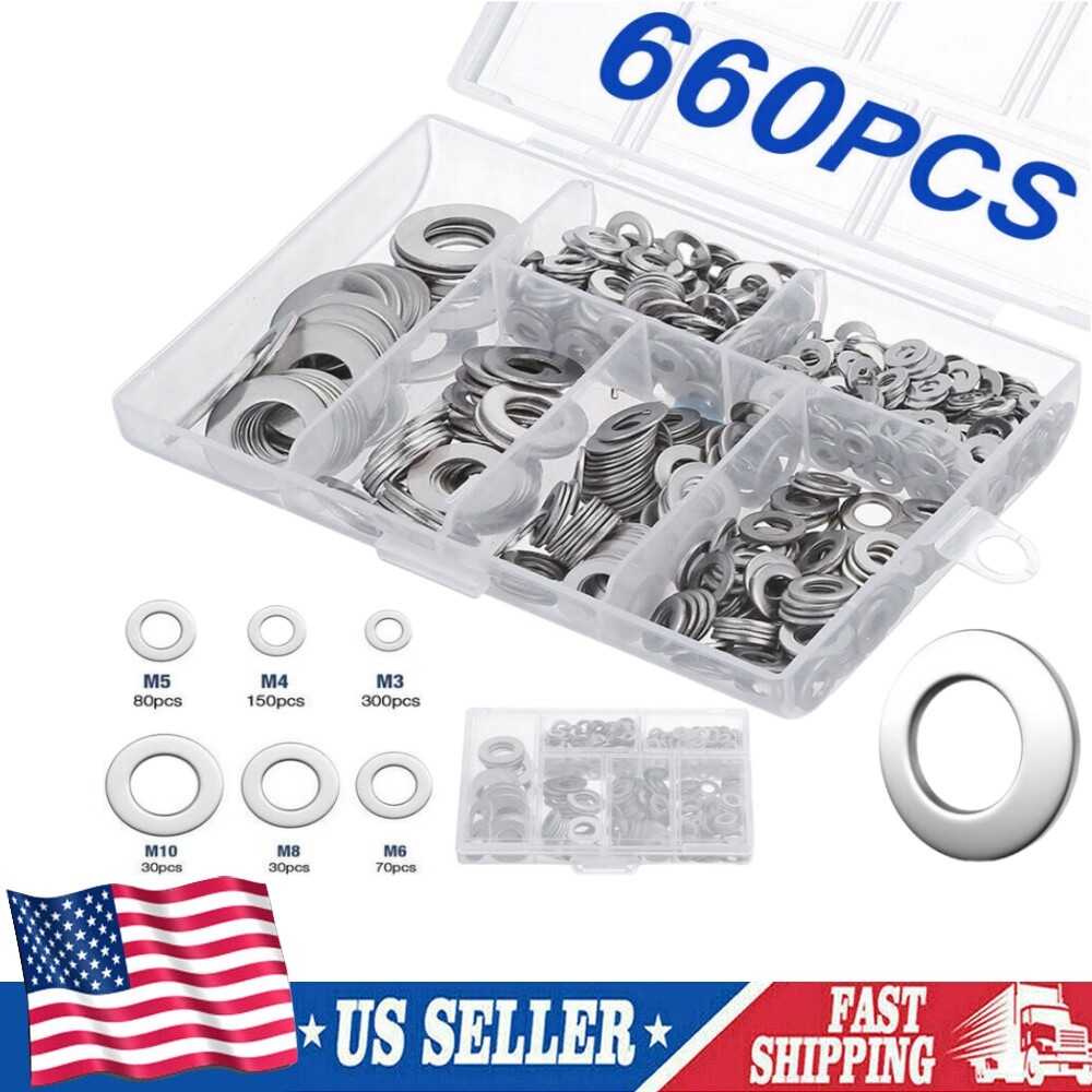 660 Pieces Flat Washer 304 Stainless Steel Washers Assortment Set Value Kit 660 Pieces Flat Washer 304 Stainless Steel Washers Assortment Set Value Kit