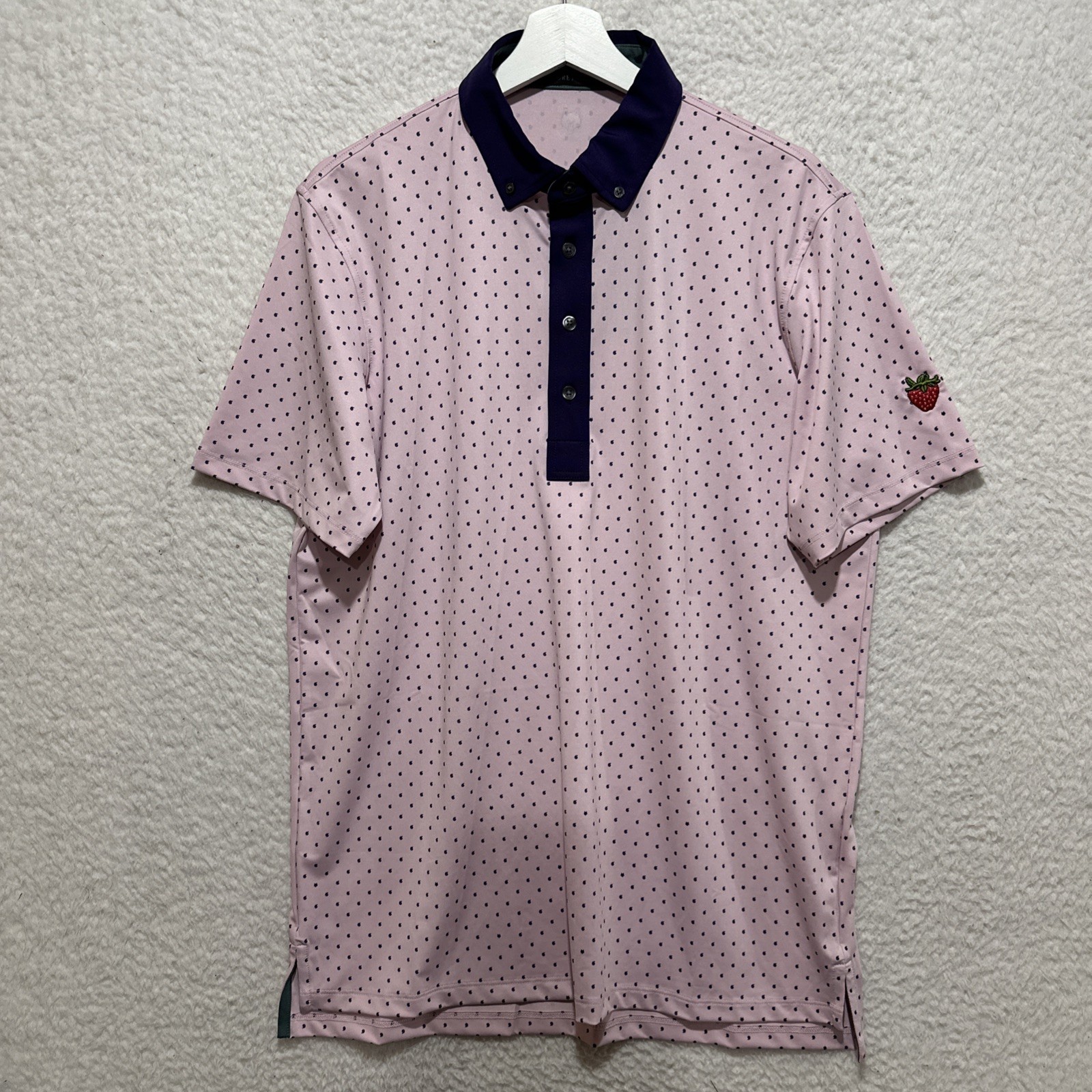 Greyson Men\'s Golf Polo Shirt Size Medium Pink Performance Icon G Print NWT Greyson Men\'s Golf Polo Shirt Size Medium Pink Performance Icon G Print NWT