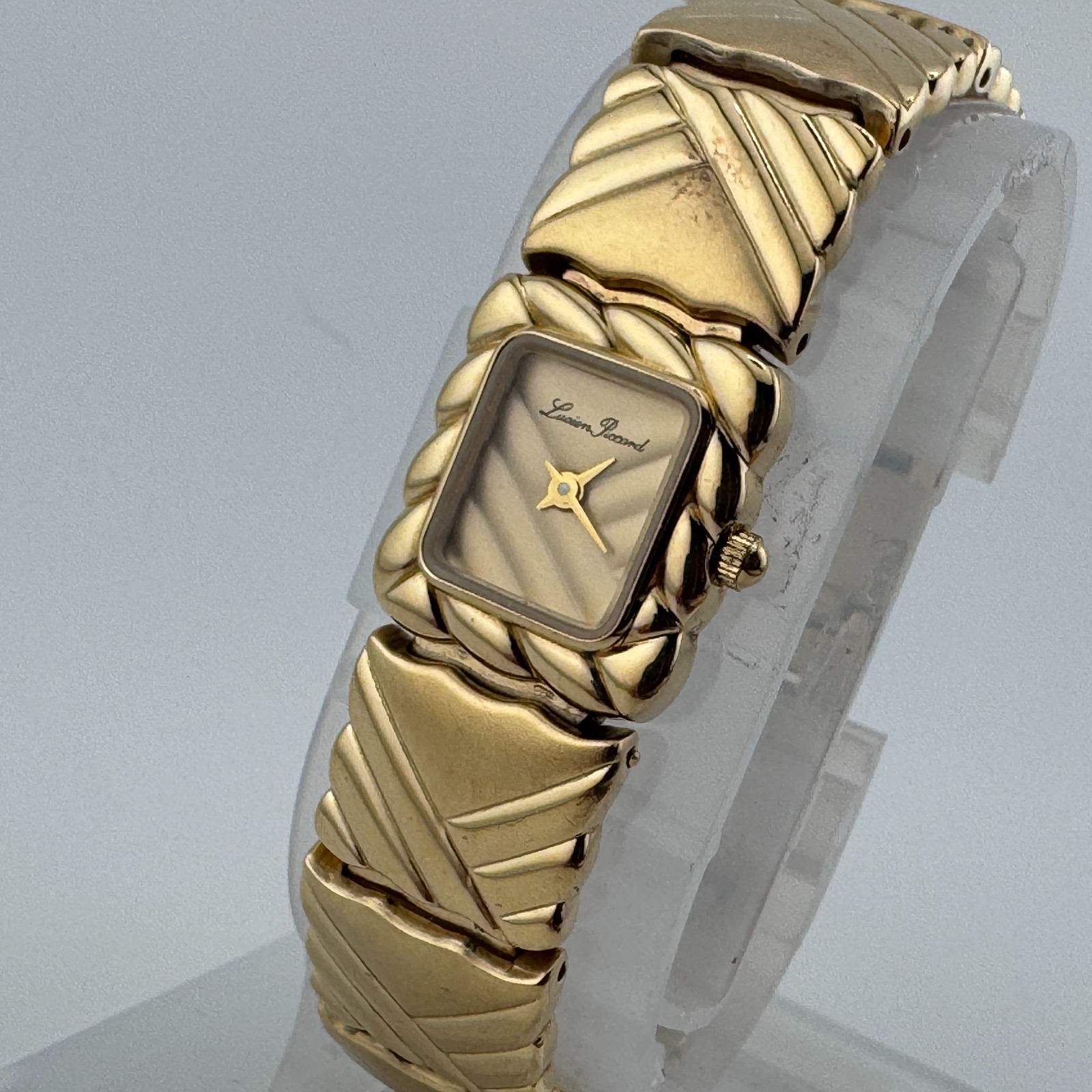 VTG Lucien Piccard Quartz Watch Women Gold Tone Square Analog New Battery 6.75