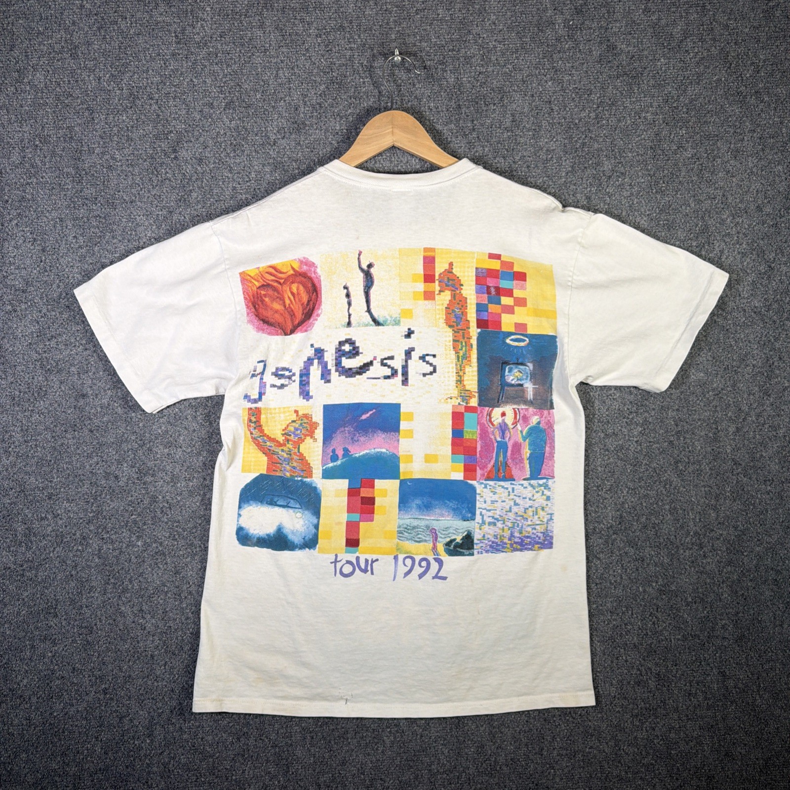 Vintage Genesis Shirt Large White 90s 1892 Tour Abstract Fractal Band Tee Tour Vintage Genesis Shirt Large White 90s 1892 Tour Abstract Fractal Band Tee Tour