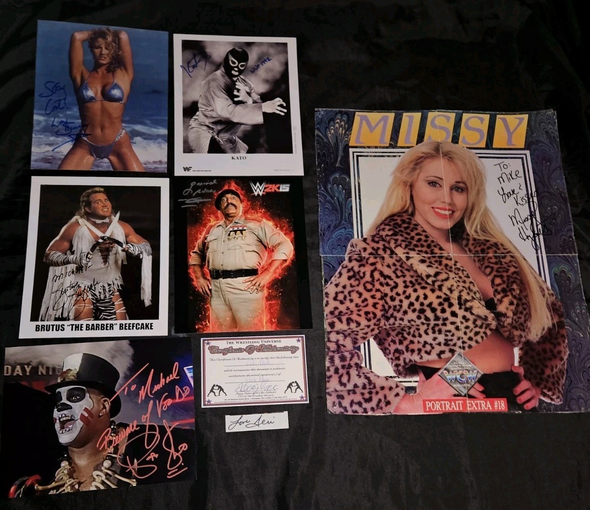 WWE WWF BRUTUS BEEFCAKE MISSY HYATT SUNNY GEN ADNAN KATO PAPA SHANGO SIGNED LOT