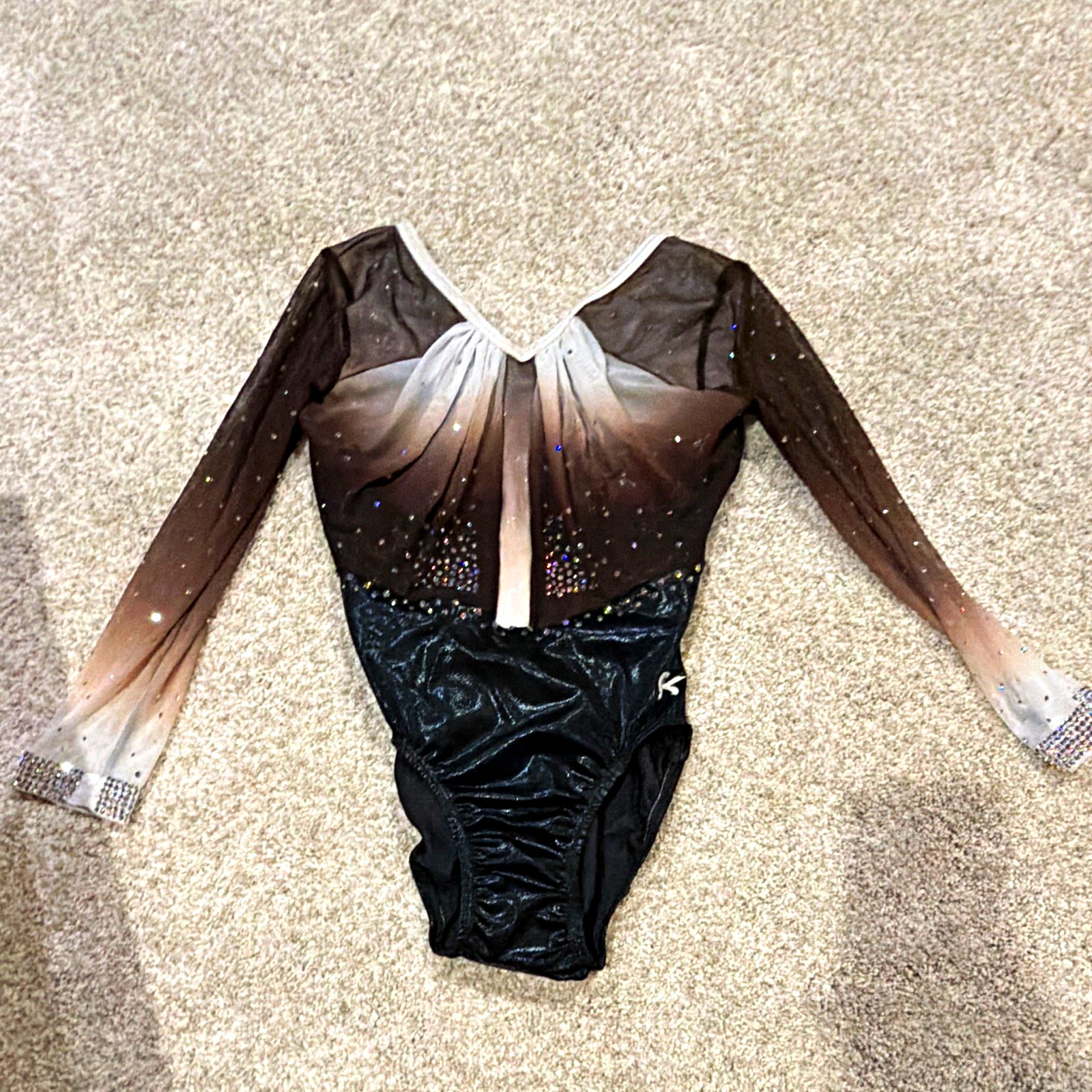 GK Elite Girls Gymnastics Long Sleeve Leotard Black Ombre Rhinestone GK Elite Girls Gymnastics Long Sleeve Leotard Black Ombre Rhinestone