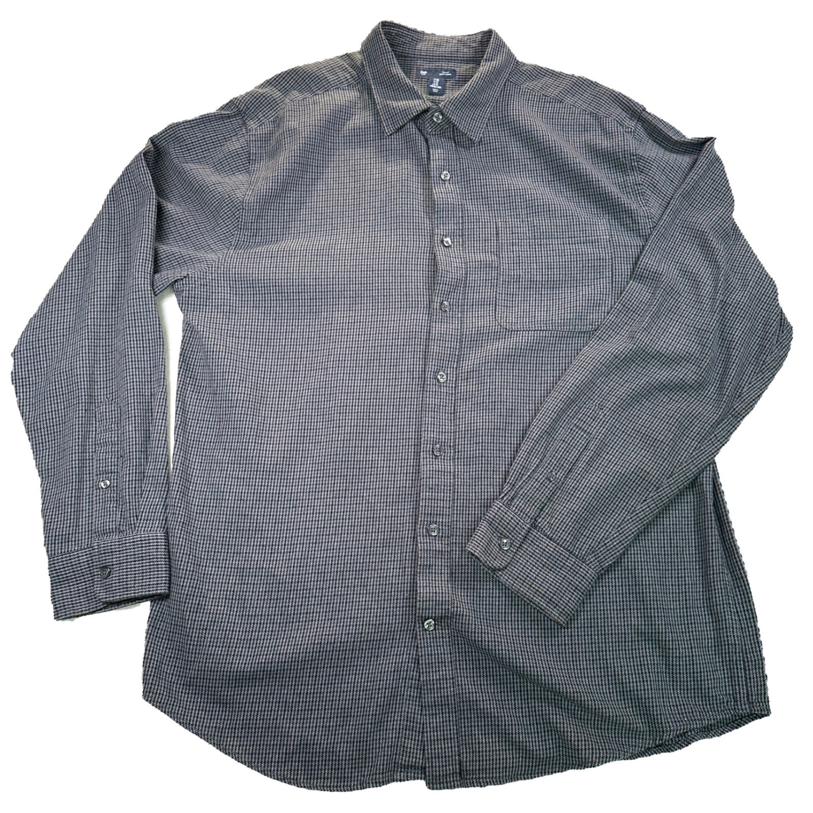 Gap Plaid Button Down Shirt 100% Cotton Long Sleeve Micro Check Mens XL Black