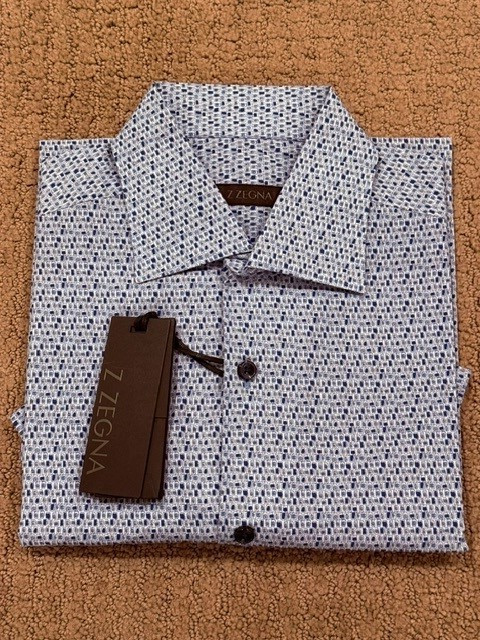 NWT Z Zegna Men\'s Geometric Swirl Print Short Sleeve Shirt - Size 39 / US 15.5 M NWT Z Zegna Men\'s Geometric Swirl Print Short Sleeve Shirt - Size 39 / US 15.5 M