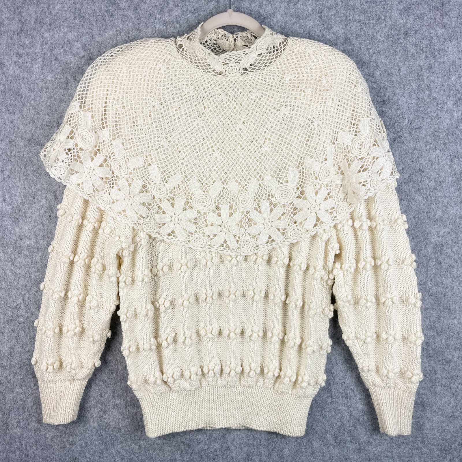 VTG Catherine Lover Sweater Womens L Wool Blend Hand Knit Bobble Crochet Boho VTG Catherine Lover Sweater Womens L Wool Blend Hand Knit Bobble Crochet Boho