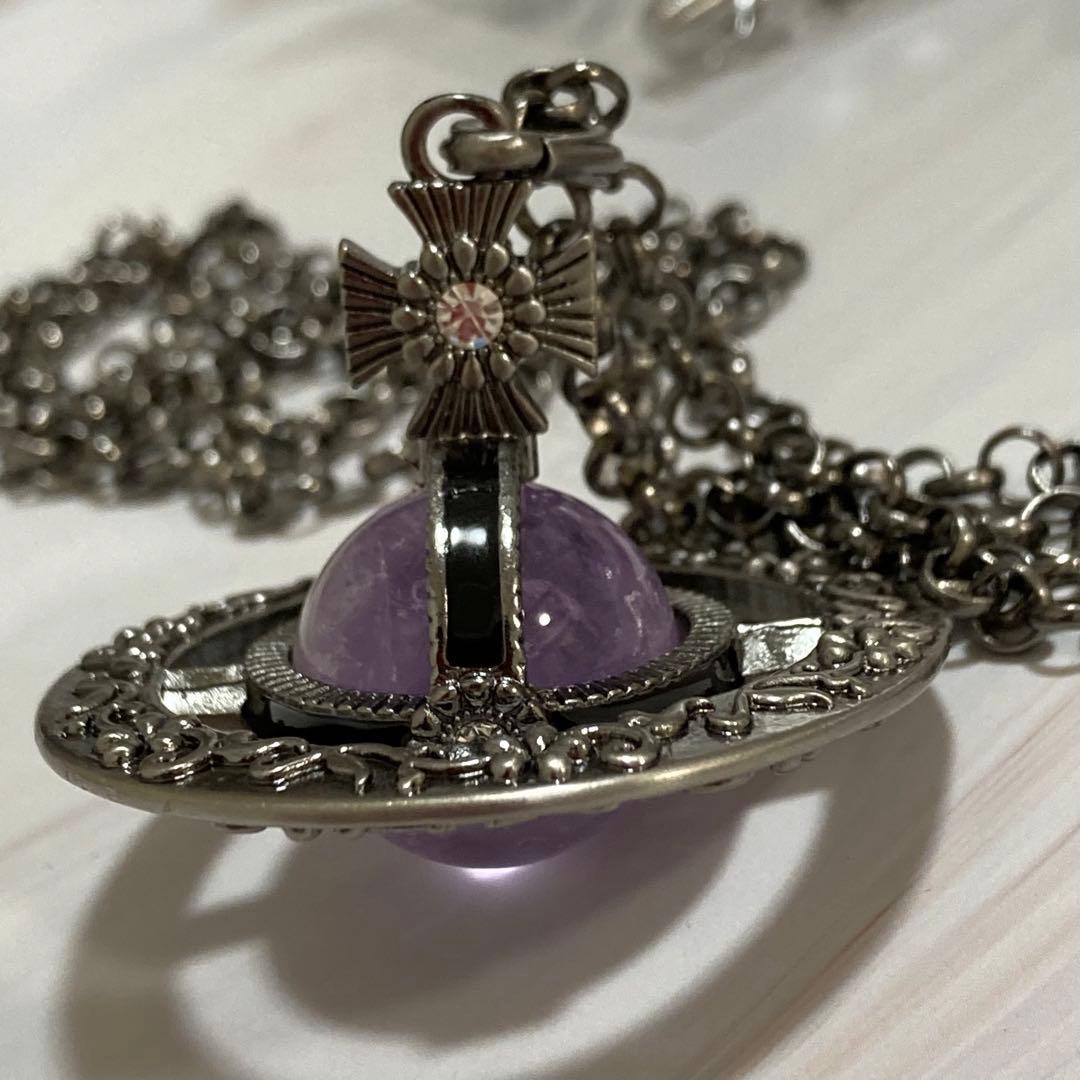 Vivienne Westwood Necklace Ornamental Small Orb Amethyst Purple Gunmetal NO BOX