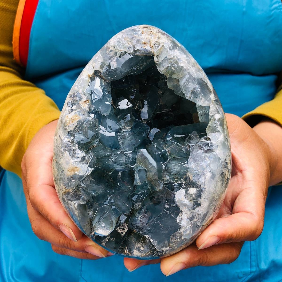 3.82LB Natural Blue Celestite Geode Quartz Crystal Mineral Specimen Healing