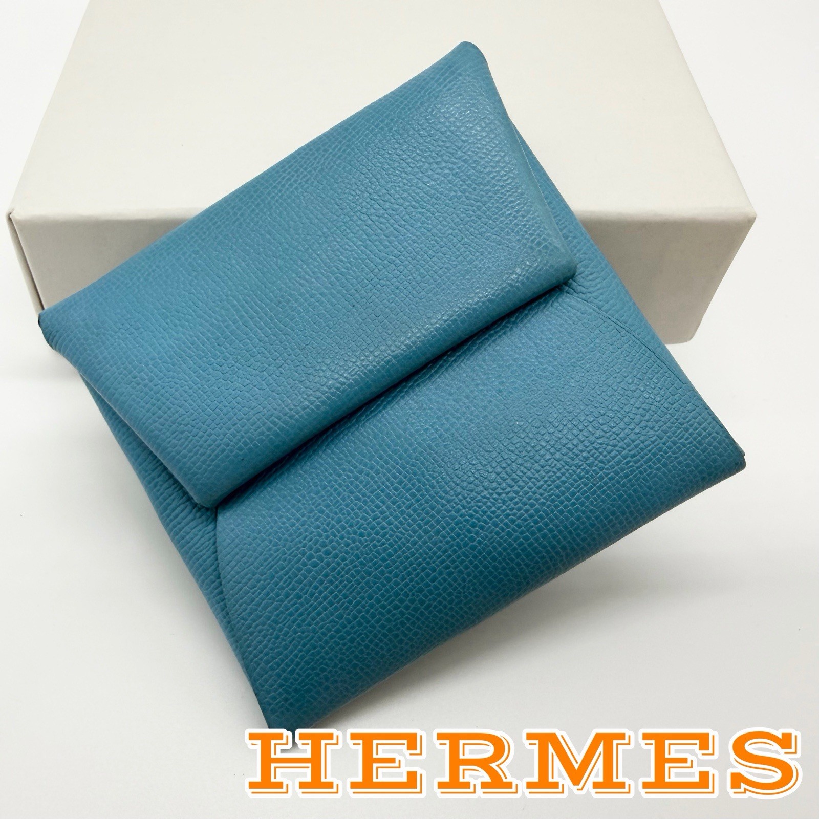 Hermes Bastia Coin Purse Epsom Leather Wallet Blue Turquoise