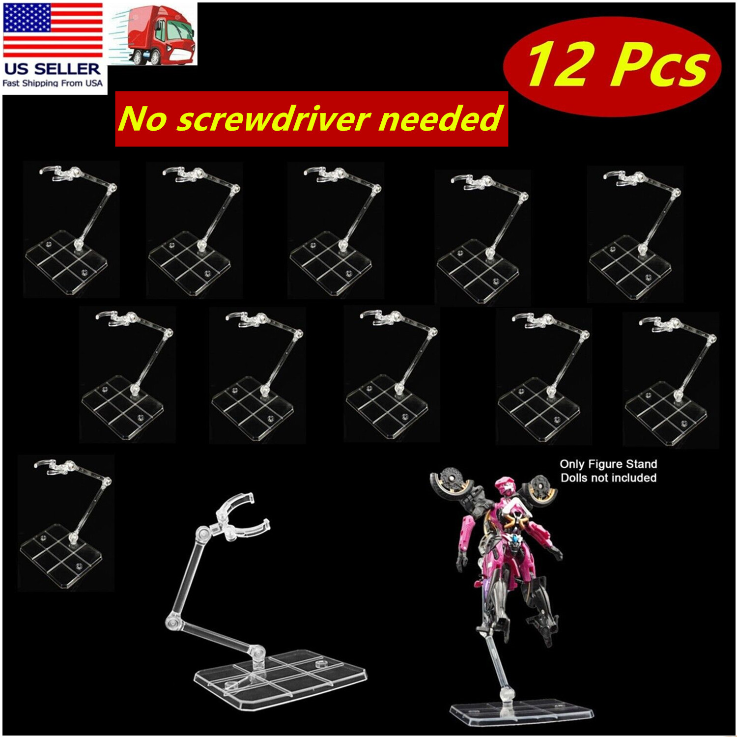 12Pc HG144 Adjustable Action Figure Display Holder Base Doll Model Support Stand