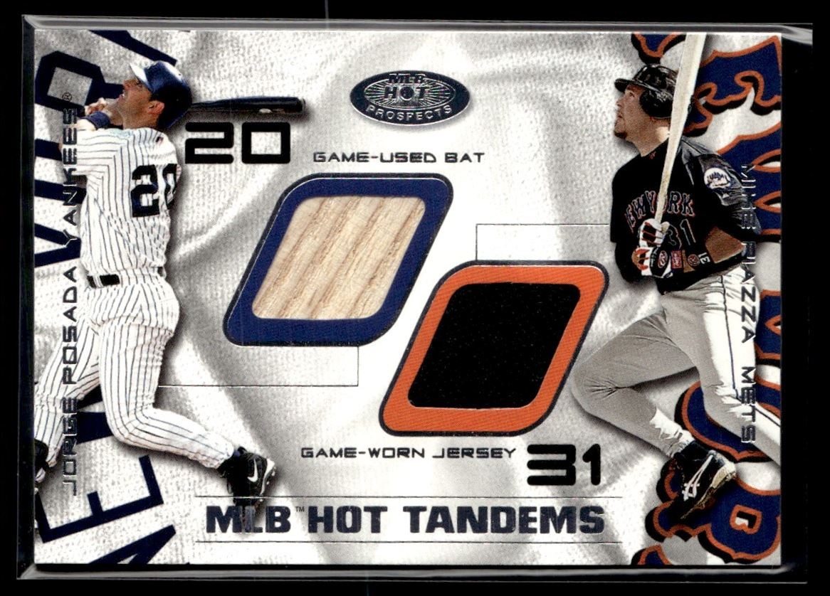 2002 Fleer Hot Prospects MLB Tandems Jersey Bat Jorge Posada/Mike Piazza 034/100 2002 Fleer Hot Prospects MLB Tandems Jersey Bat Jorge Posada/Mike Piazza 034/100