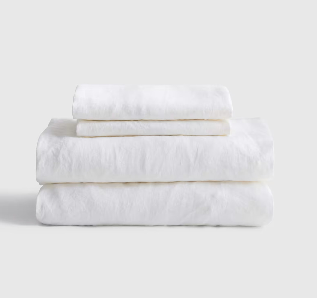 Quince European Linen Sheet Set Queen Size White 4 Piece with Flat Sheet NEW Quince European Linen Sheet Set Queen Size White 4 Piece with Flat Sheet NEW