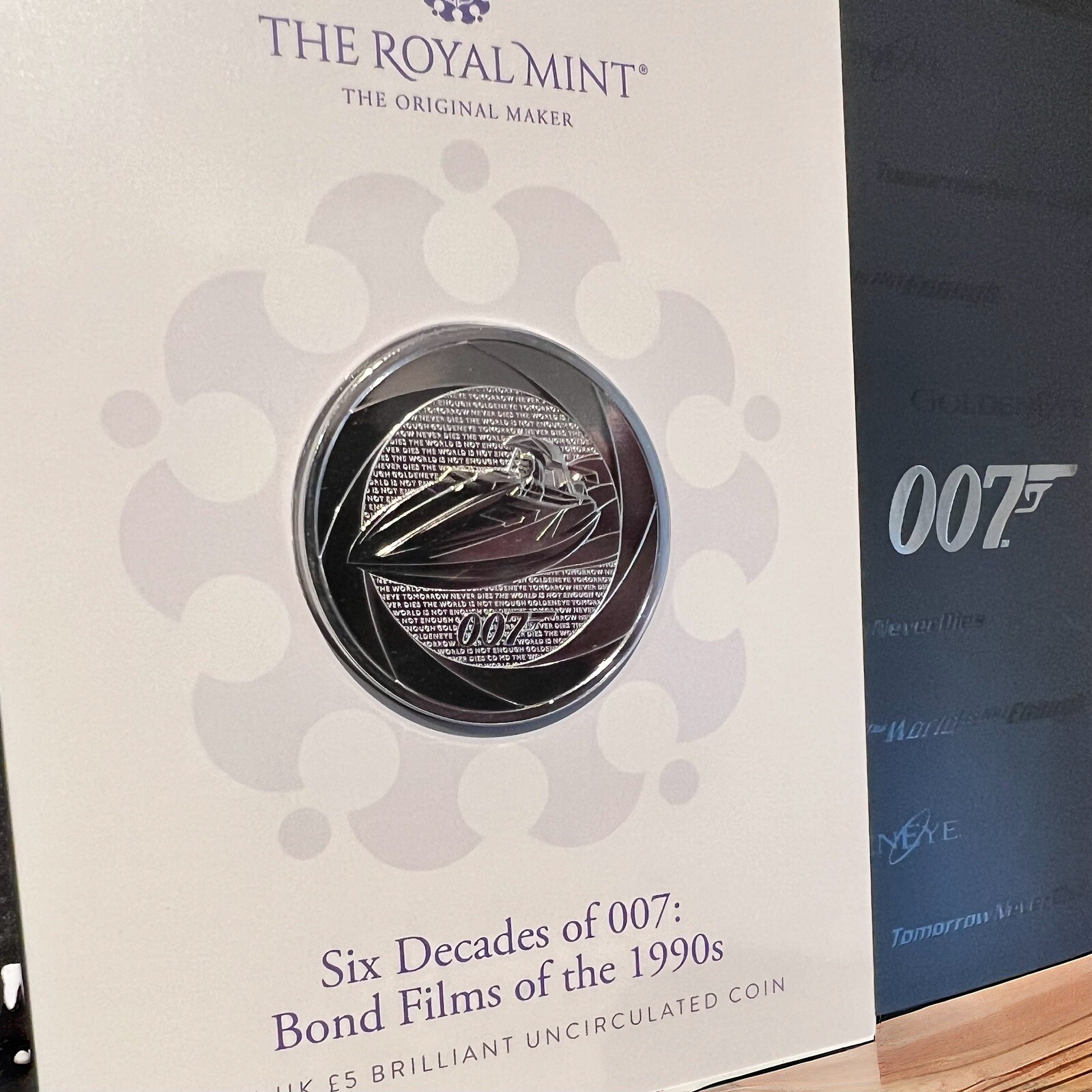 2024 James Bond 007 Six Decades 1990s UK £5 BU Coin - Royal Mint Boat Gift