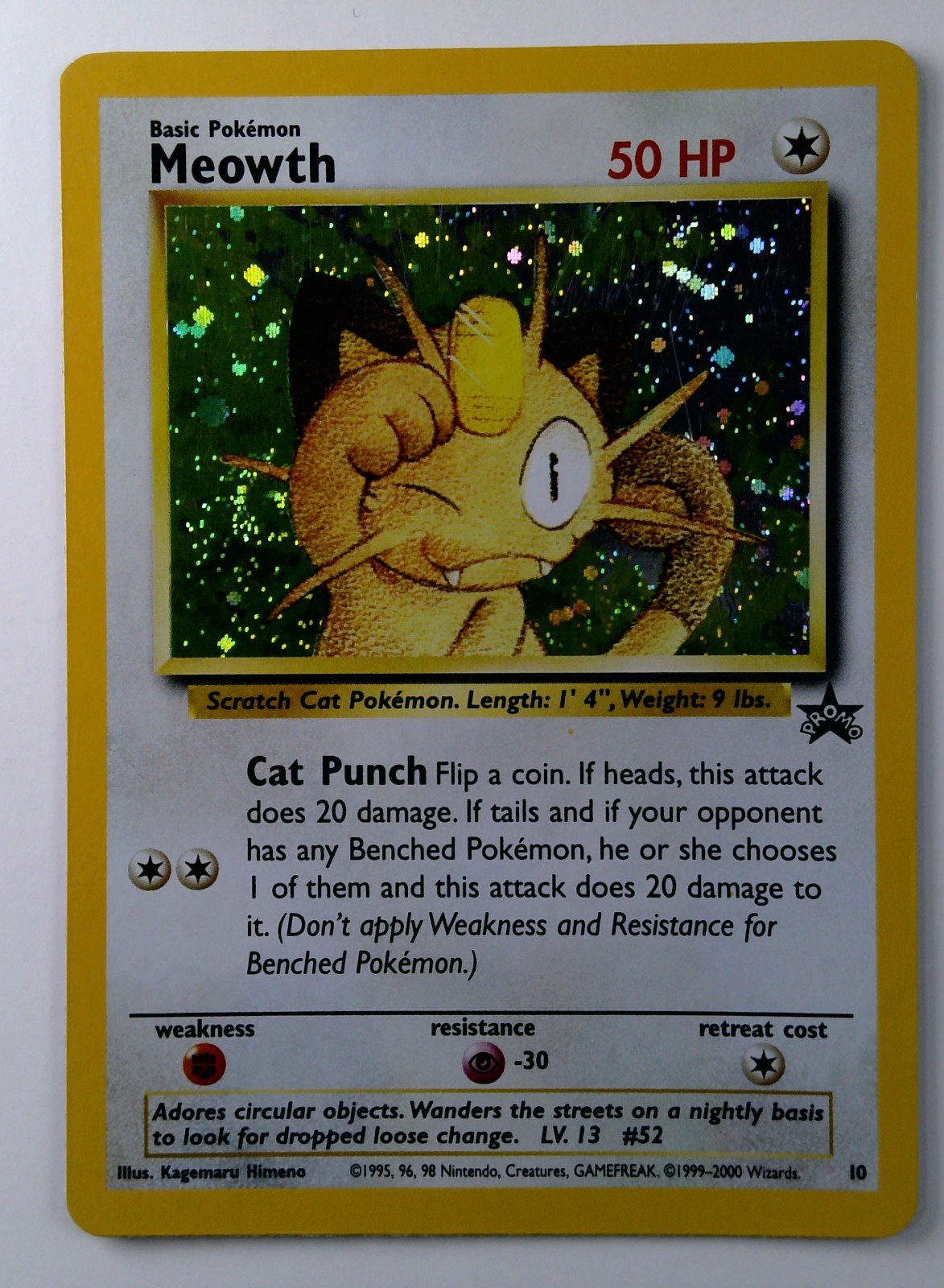 Wizards of the Coast Meowth 10/53 WotC Promo Pokémon TCG English 1999 Holo MP Wizards of the Coast Meowth 10/53 WotC Promo Pokémon TCG English 1999 Holo MP