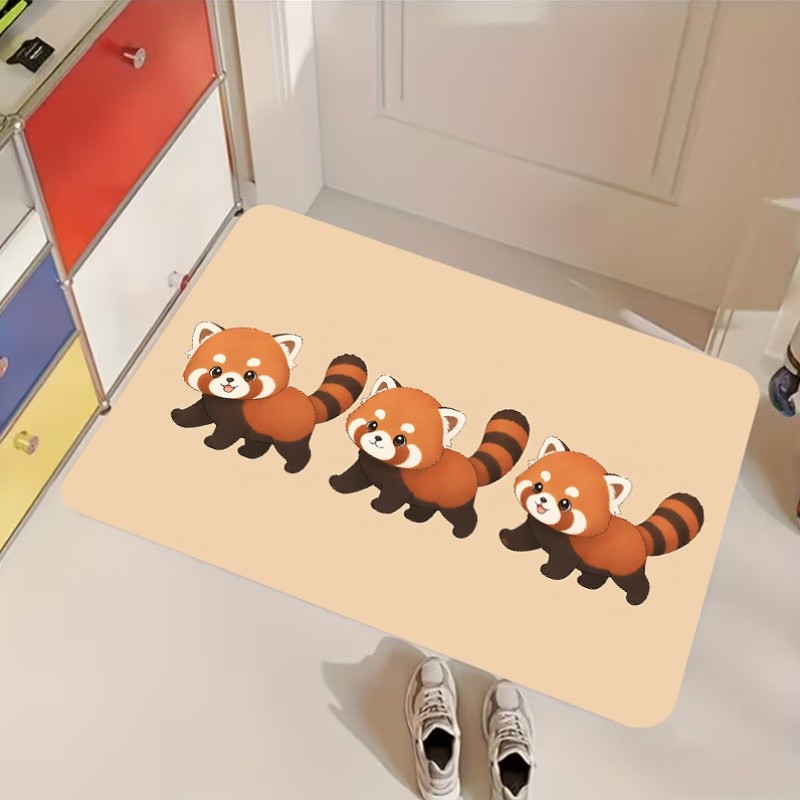 2D Flat, 2D Flat Diatom Mud Mat, Cute Red Panda Welcome Mat, Colorful Non-Slip