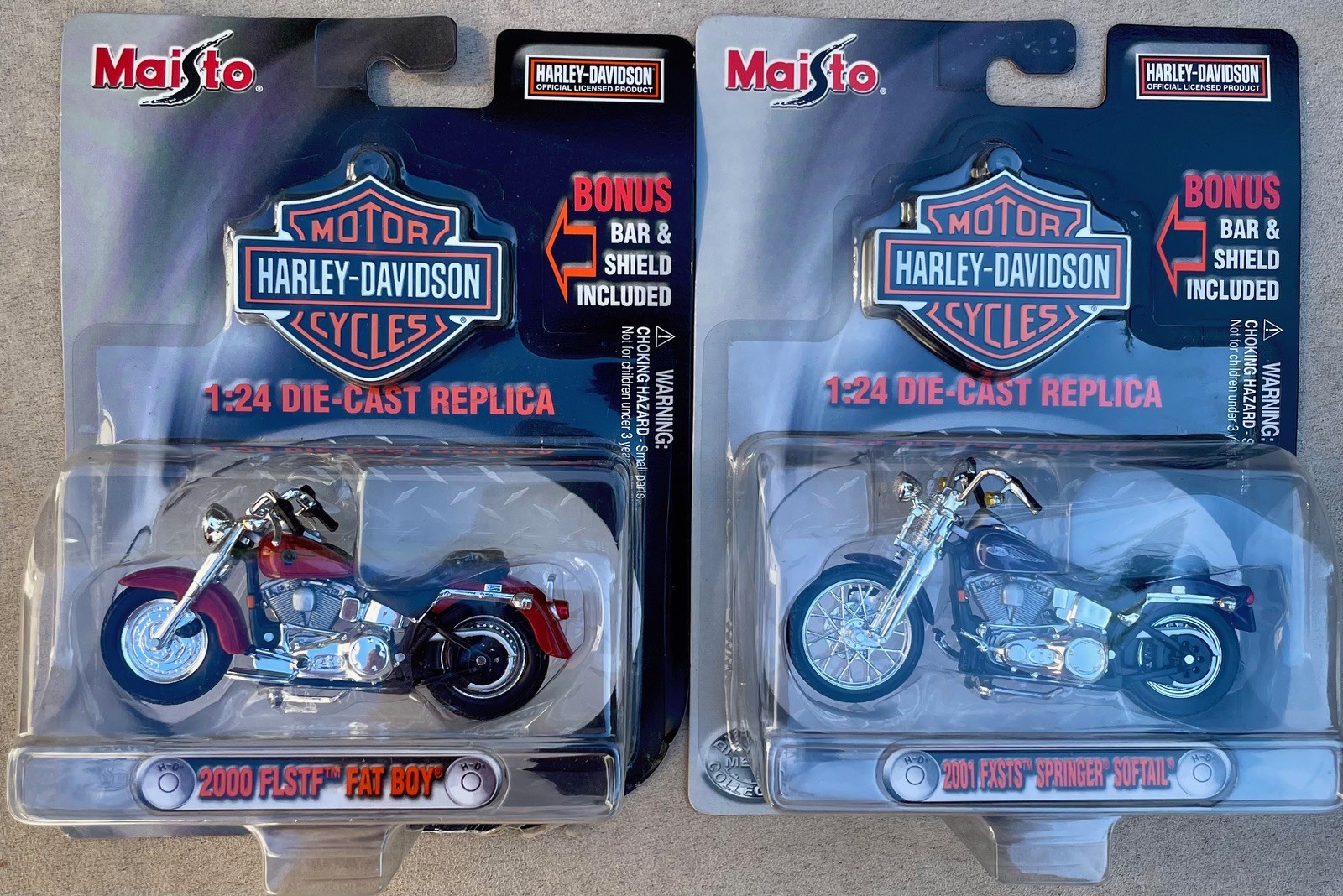 Maisto Harley Davidson 1:24 Die-Cast Replica Lot 2000 Fat Boy & 2001 Softail NIB