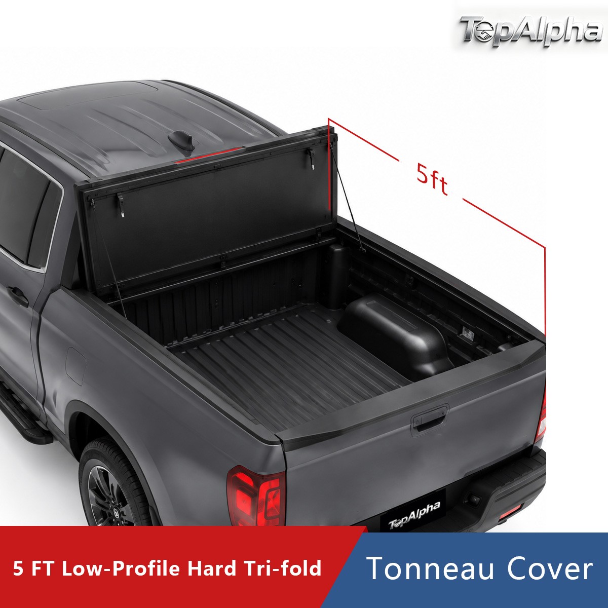 5FT Low-Profile Flip Up FRP Hard 3-Fold Tonneau Cover For 17-26 Honda Ridgeline
