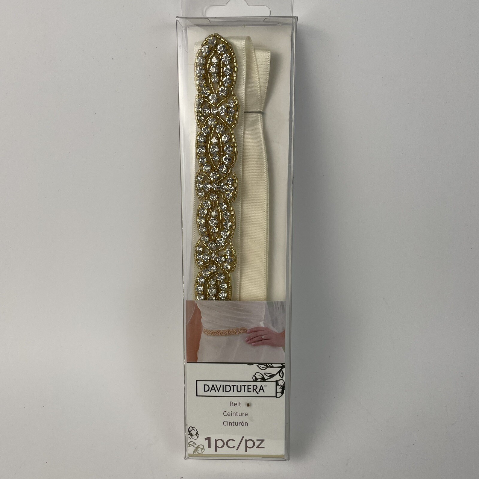 Vintage David Tutera Gold & White Rhinestone Belt 1 Piece