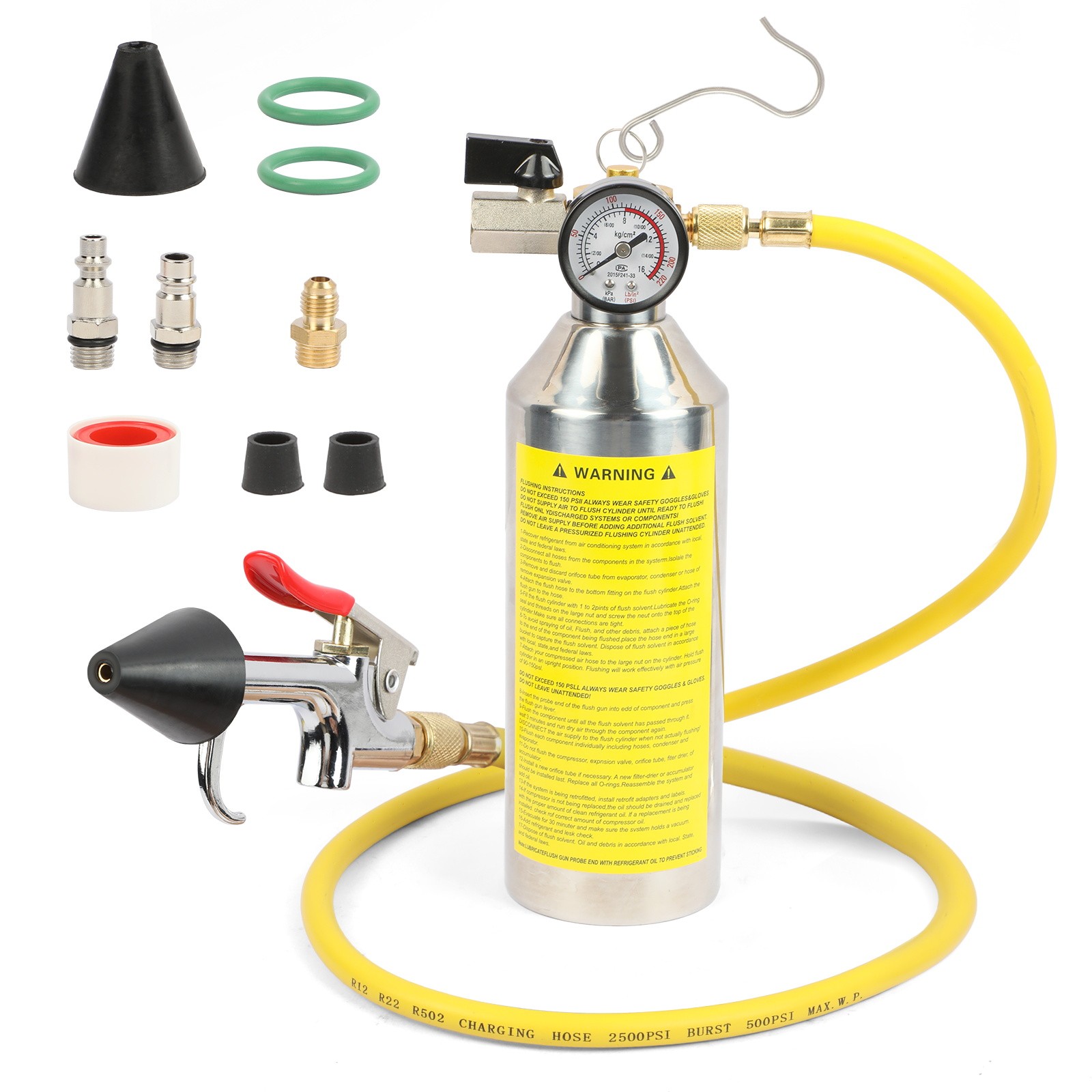 AC Flush Kit AC System HVAC Flush Canister Duct Cleaner Kit With Pressure Gauge