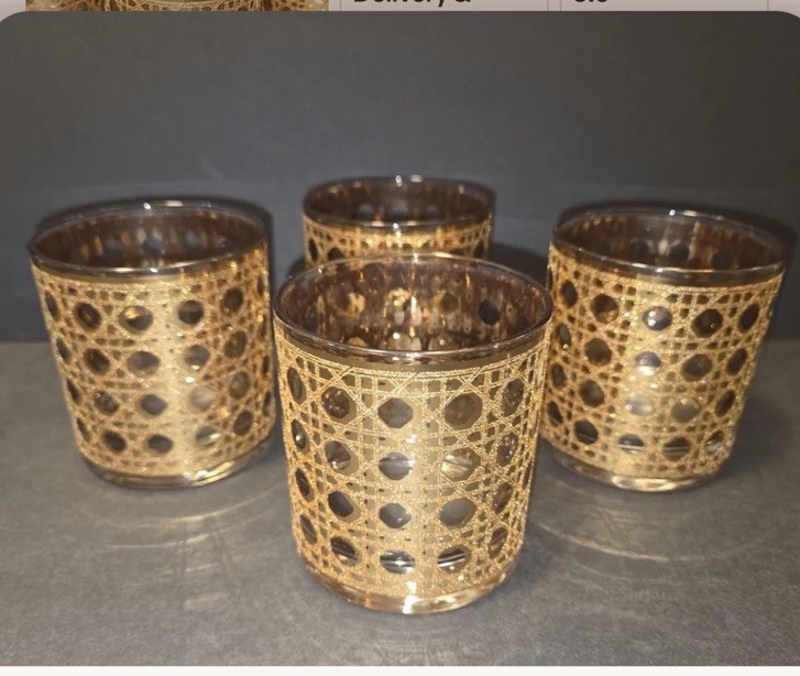 Culver Valencia 22K Gold Green Lowball Rocks Glasses Vintage 1960s Set of 4 Culver Valencia 22K Gold Green Lowball Rocks Glasses Vintage 1960s Set of 4