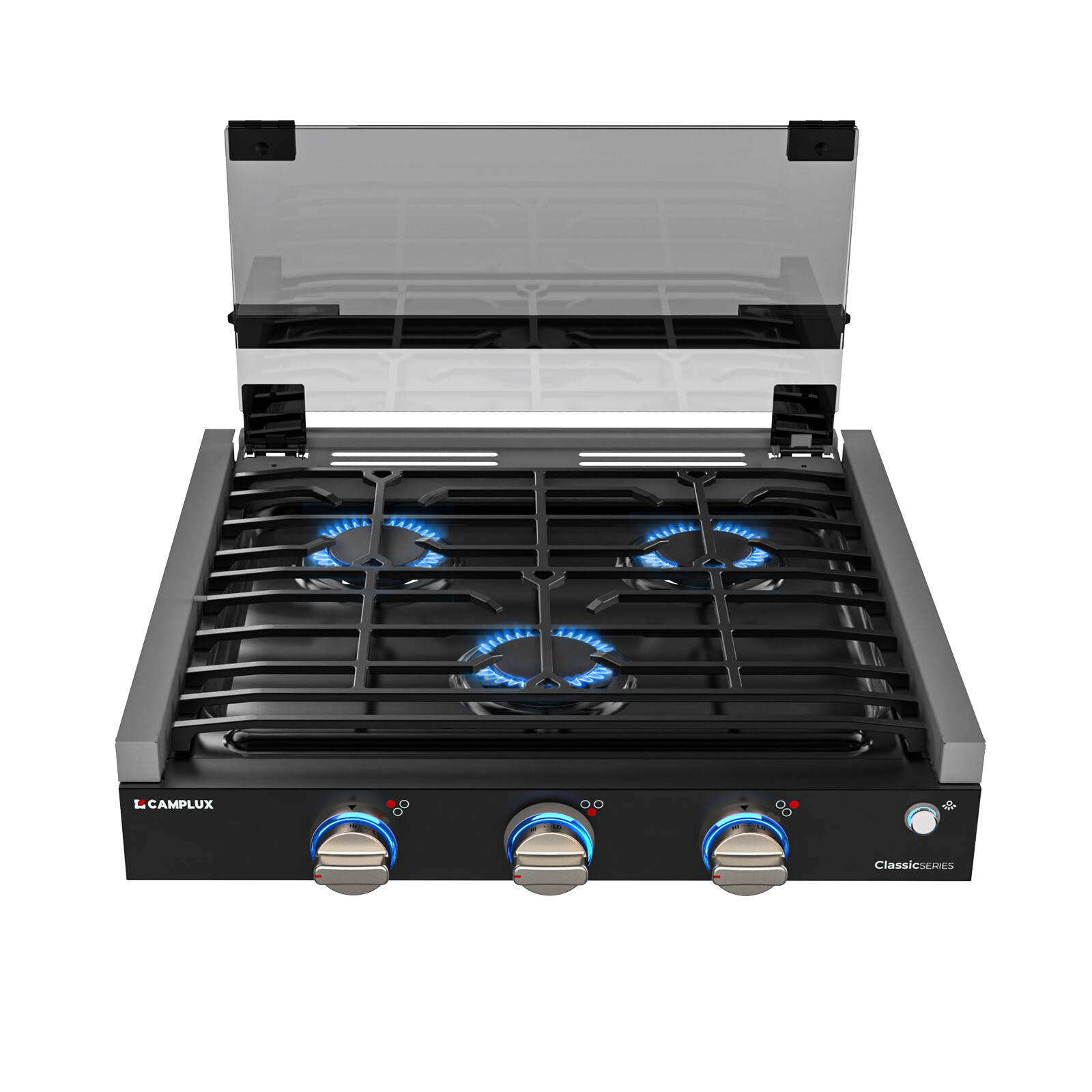 21 Inch RV Propane Cooktop 3 Burner, Camper Gas Stove Slide-in with Glass Cover