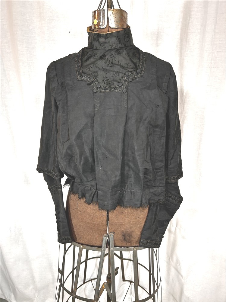 antique bodice blouse top black silk bust 36 Victorian original repurpose 1880