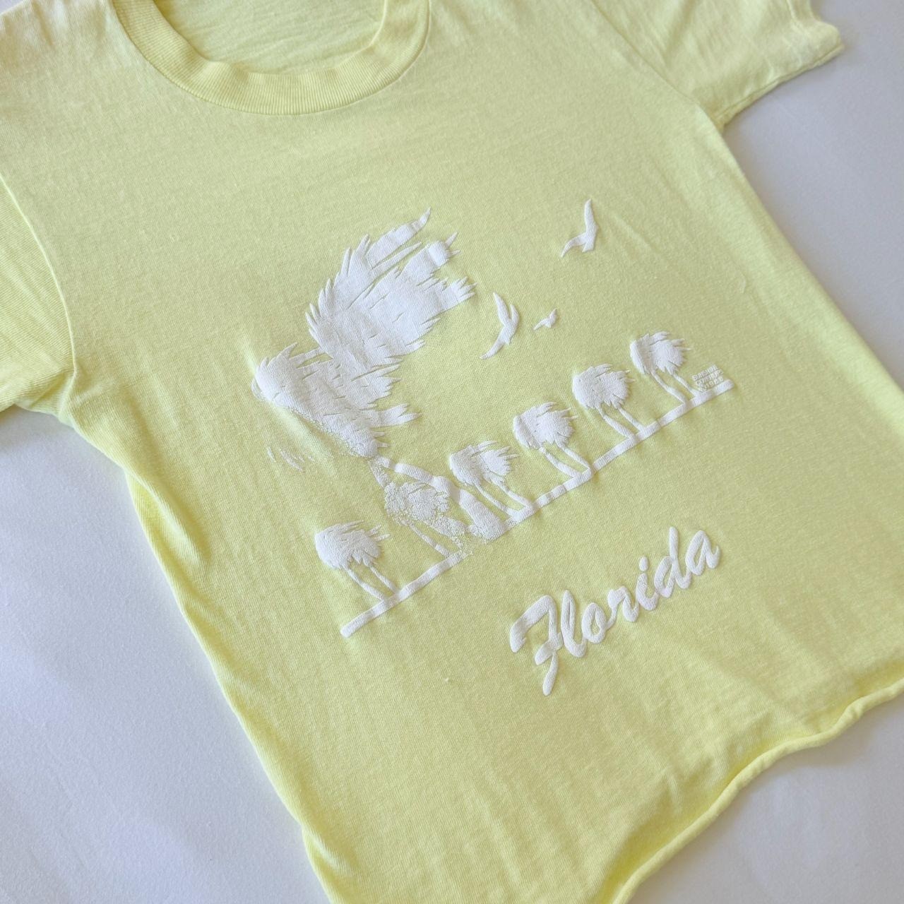 Vintage 1988 Florida T Shirt Womens Pale Yellow Single Stitch Graphic Tee 80s