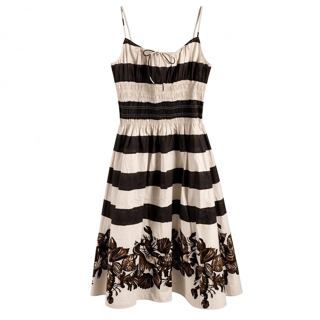 J. Crew XL Cotton Smocked Midi Dress CV935 Brown Cream Lobster Seashells Strappy J. Crew XL Cotton Smocked Midi Dress CV935 Brown Cream Lobster Seashells Strappy