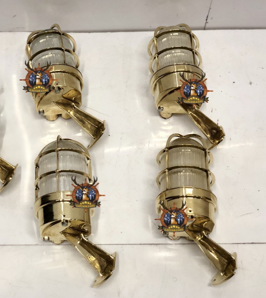 4 Piece Vintage Reclaimed Brass Nautical Bulkhead Wall Sconce Light Marine 4 Piece Vintage Reclaimed Brass Nautical Bulkhead Wall Sconce Light Marine