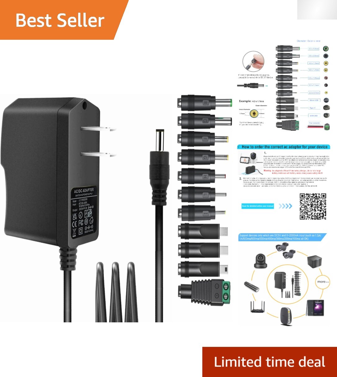 Versatile 5V 2A Power Supply with 11 DC Plug Tips - Perfect for Home Devices
