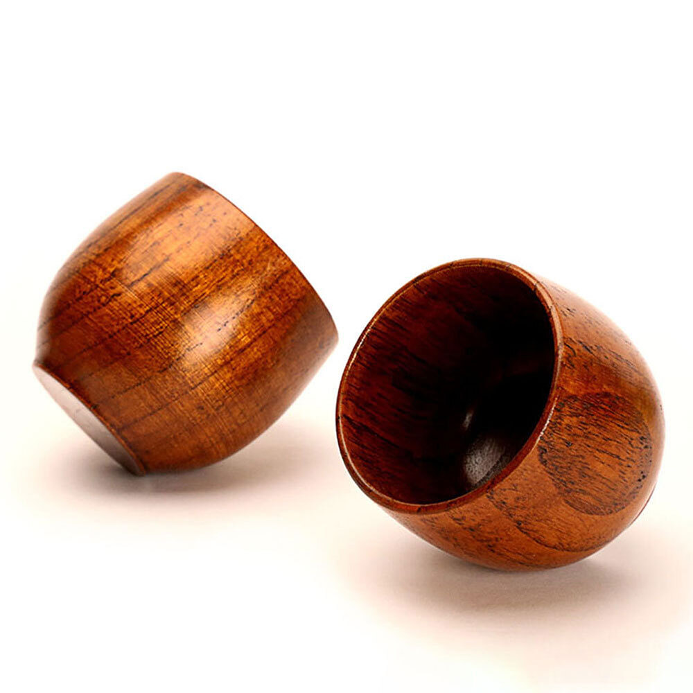 2Pcs Wooden Cup Wood Coffee Tea Juice Milk Water Mug Primitive Handmade Natural