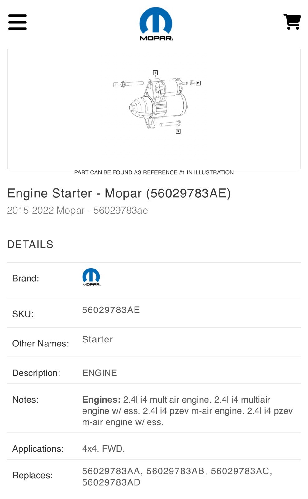 NEW Genuine Mopar 56029783AF Engine Starter Jeep Chrysler 2.4L Factory Original NEW Genuine Mopar 56029783AF Engine Starter Jeep Chrysler 2.4L Factory Original