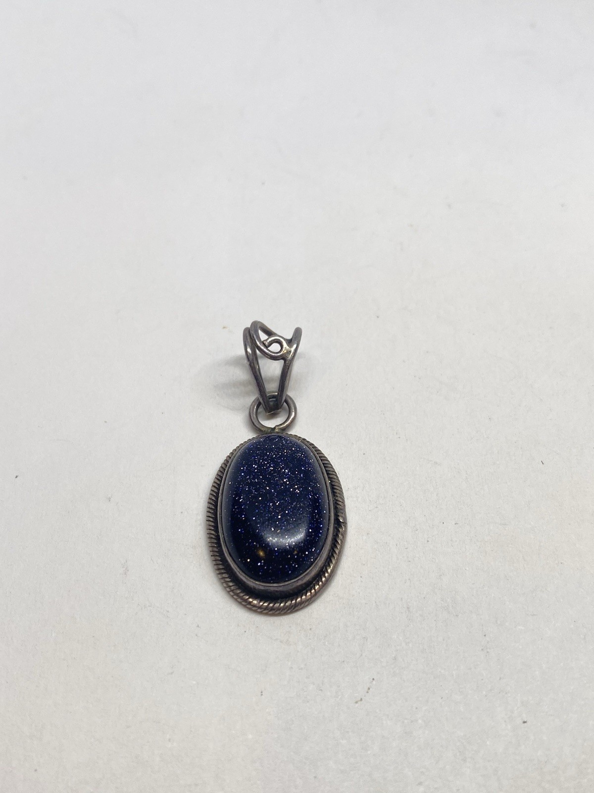 6g 925 BLUE GOLDSTONE GLASS STERLING SILVER HANDMADE PENDANT GLITTERY 6g 925 BLUE GOLDSTONE GLASS STERLING SILVER HANDMADE PENDANT GLITTERY