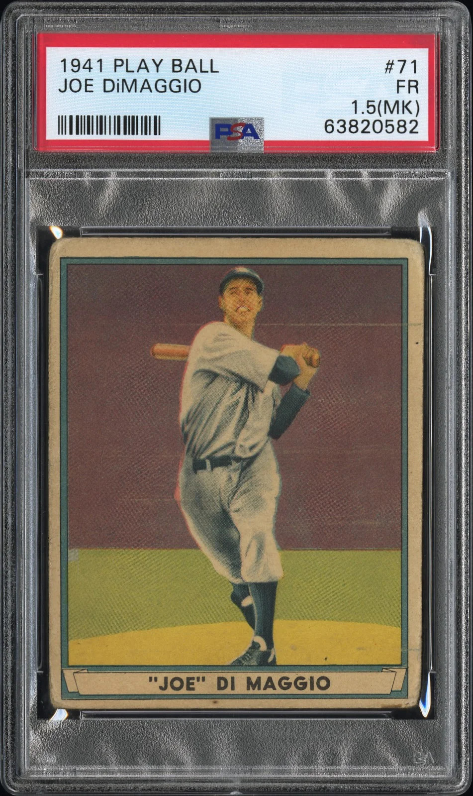 1941 Play Ball #71 Joe DiMaggio PSA 1.5 mk Nice Eye Appeal New Label 1941 Play Ball #71 Joe DiMaggio PSA 1.5 mk Nice Eye Appeal New Label