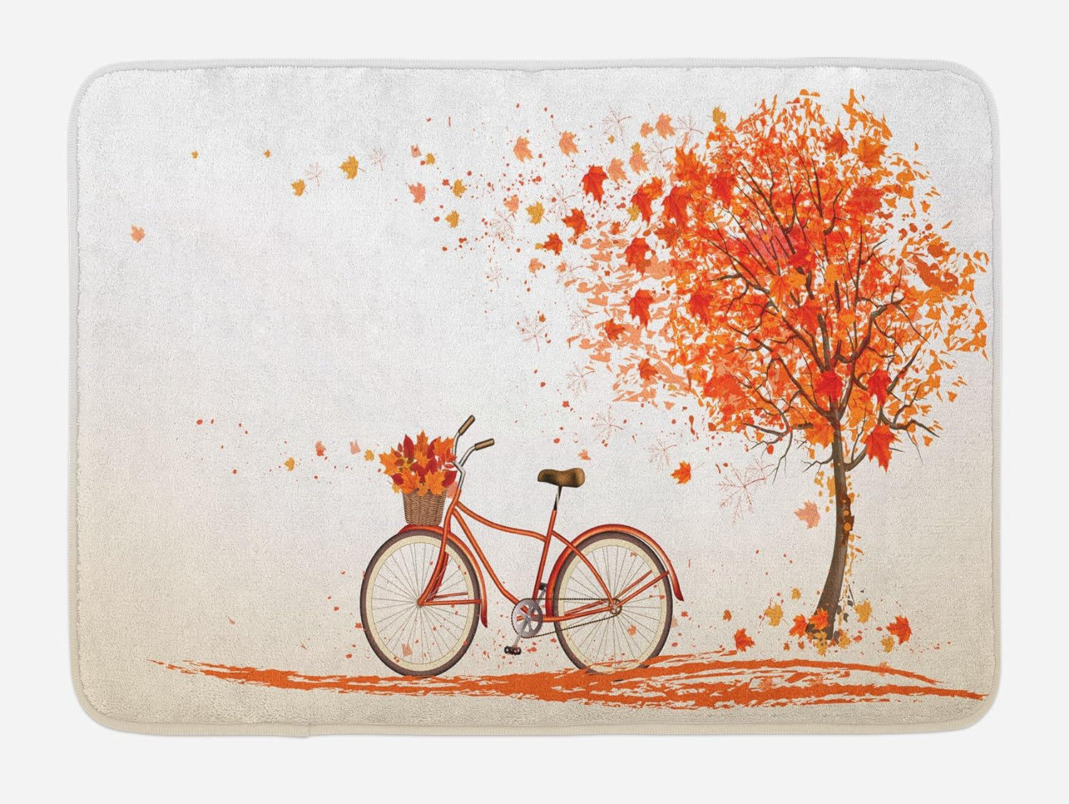 Ambesonne Bicycle Bath Mat, Autumn Tree Aged Old Bike November Day Fall Season P
